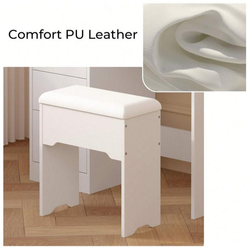 LIKIMIO Vanity Desk with Mirror & LED Light, Makeup Vanity Table with 5 Drawers, Power Outlet, and Vanity Stool, 3 Lighting Colors, Dressing Table for Bedroom