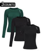 Women'S Letter Print Baselayer Top, Long Sleeve round Neck Compression Top for Yoga Gym Workout, Ladies Athletic Fitted Breathable Sportswear for Fall & Winter