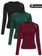 Women'S Letter Print Baselayer Top, Long Sleeve round Neck Compression Top for Yoga Gym Workout, Ladies Athletic Fitted Breathable Sportswear for Fall & Winter