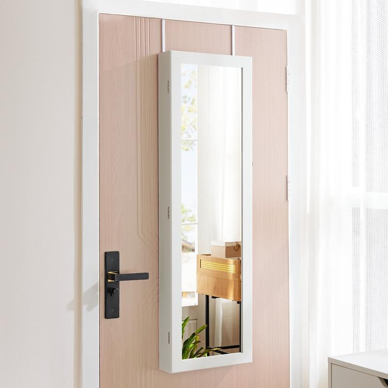 【Fathers Day Gift】Sweet Furniture Full-Length Mirrored Jewelry Cabinet with Built-In Makeup Mirror,Lockable Storage Cabinet with 2 Drawers