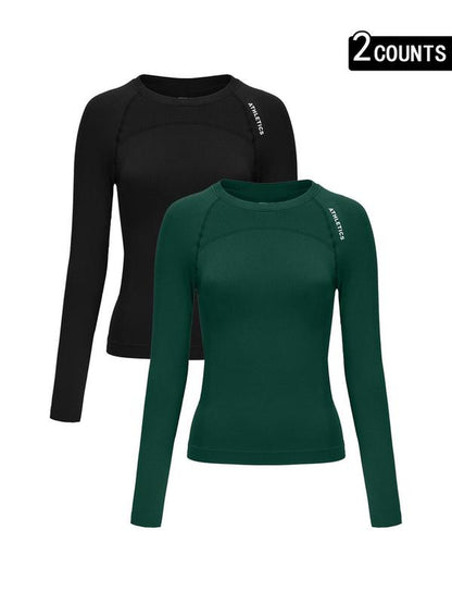 Women'S Letter Print Baselayer Top, Long Sleeve round Neck Compression Top for Yoga Gym Workout, Ladies Athletic Fitted Breathable Sportswear for Fall & Winter