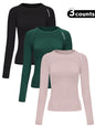 Women'S Letter Print Baselayer Top, Long Sleeve round Neck Compression Top for Yoga Gym Workout, Ladies Athletic Fitted Breathable Sportswear for Fall & Winter