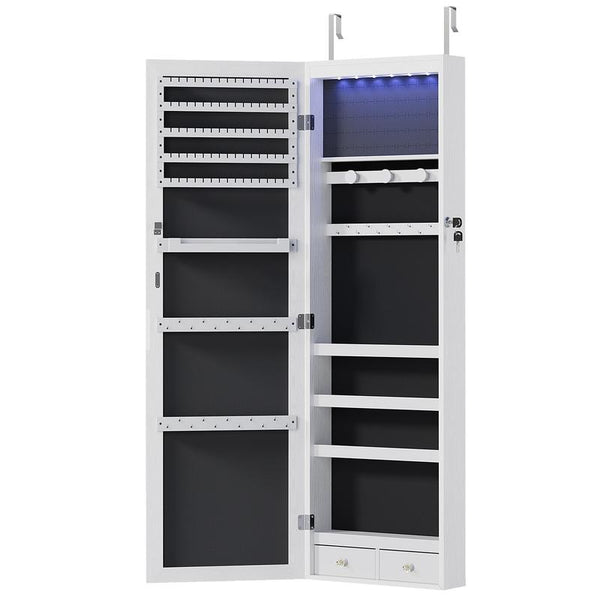 【Fathers Day Gift】Sweet Furniture Full-Length Mirrored Jewelry Cabinet with Built-In Makeup Mirror,Lockable Storage Cabinet with 2 Drawers