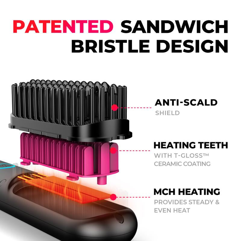 TYMO Porta-Cordless Hair Straightener Brush Hair Straightening Comfort Pink Hair Straightener Curling Iron Smooth Wireless