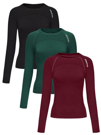 Women'S Letter Print Baselayer Top, Long Sleeve round Neck Compression Top for Yoga Gym Workout, Ladies Athletic Fitted Breathable Sportswear for Fall & Winter